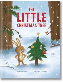 Весел заек стои до украсено дърво в снежна гора, а наблизо кацат птици и падат снежинки. Тази празнична сцена се появява на корицата на "Малката коледна елха".