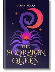 Корица на книгата "Кралицата на скорпионите", мрачно фентъзи, вдъхновено от малийския фолклор. Представлява голям лилав скорпион, залязващо небе, две фигури на коне, звезди и оранжев полумесец с кула вътре.