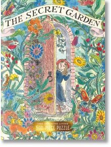 На илюстрираната корица на Пъзел Thames & Hudson: The Secret Garden, 500 части е изобразено момиче в синьо, което отваря дървена врата сред живи цветя, растения, пеперуди и птици. Текстът гласи The Secret Garden и пъзел от 500 части.