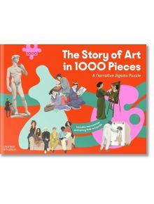 Пъзел Thames and Hudson: The Story of Art, 1000 части е илюстрован пъзел с шедьоври като Давид на Микеланджело върху червен фон - идеален подарък за любители на изкуството.