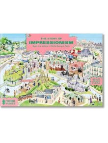 Пъзел Лорънс Кинг: The Story of Impressionism, 1000 части представя жива сцена от Париж епоха Бел Епок с импресионисти художници сред забележителности. Перфектен подарък за ценители на изкуството.