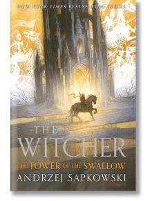 Ездач с наметало на кон се приближава до тъмен, издигащ се замък с витаещи духове. На корицата на "Кулата на лястовицата" (The Witcher, Book 6) е изобразена Цири от прочутата поредица "Вещиците" на Анджей Сапковски.