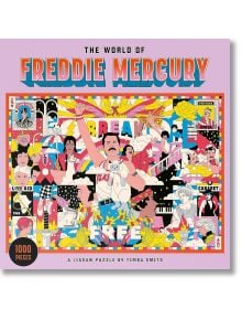 Пъзел Лорънс Кинг: The World of Freddie Mercury, 1000 части включва илюстровани сцени, рок музика референции и ярки дизайни с емблематични образи на Фреди Меркюри.