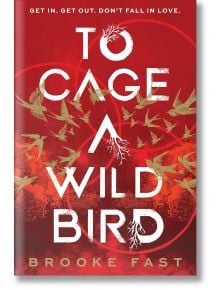 Корицата на книгата To Cage a Wild Bird има червен фон с летящи птици и мотиви на кръгове, които създават атмосфера на трилър за оцеляване. Дръзкото бяло заглавие се преплита с клони на дървета, а слоганът се появява в горната част.