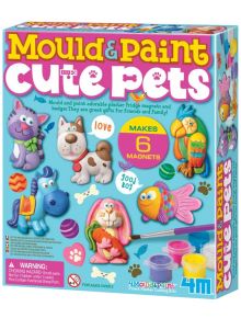 Творчески комплект 4M Mould & Paint - Направи гипсови фигурки на домашни любимци съдържа форми, бои и инструменти за създаване на 6 магнита за хладилник с домашни любимци. Подходящ за деца над 5 години. Идеален за творческа игра!.