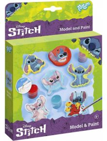 Творческият комплект Totum Stitch - Направи и оцвети гипсови фигури Стич, гърненца за рисуване, четка и цветна опаковка със закачливи пози на Стич - идеален за креативни деца.