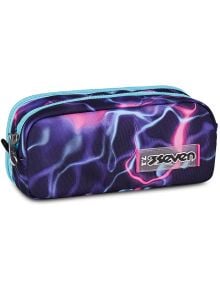 Ученически несесер Seven Electricvibe с 2 отделения, част от нова колекция, с два ципа и абстрактен лилаво-синьо-розов електрически десен и емблематичен Seven patch.