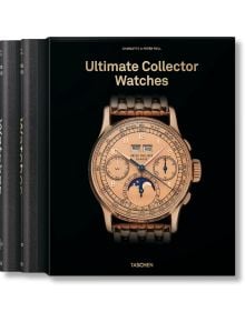 Корицата на книгата "Ultimate Collector Watches" изобразява детайлно изработен златен ръчен часовник Patek Philippe с множество циферблати на черен фон, а в долната част са изписани заглавието и издателството TASCHEN.