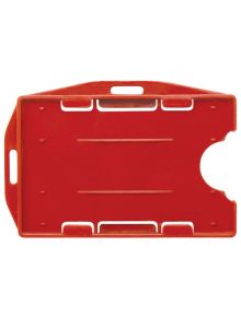 Универсален бадж панел Spree, червен, изработен от PVC с прорези за лента и извито отваряне отстрани за лесно изваждане на пропуска.