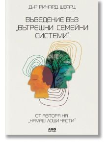 Корицата на книгата на български език за "Въведение във "Вътрешни семейни ситеми" с профили, дърво и абстрактни линии, отразяващи психотерапия.