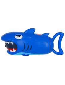 Воден бластер Legami - Shark: синя пластмасова играчка във форма на анимационна акула с голяма отворена паст, остри бели зъби, три черни хриле и дръжка вместо опашка-идеална водна играчка за деца.