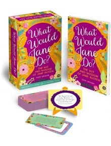 Какво би направила Джейн? Остроумието и мъдростта на Джейн Остин: Остин: книга и тесте карти с жива флорална кутия с розови, оранжеви и лилави акценти - идеален подарък за всеки почитател на Джейн Остин, който търси вдъхновение и остроумие.