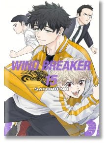 Четирима младежи носят еднакви жълто-бели якета - един тъмнокос лидер отпред, весело русо момче отдолу и двама сериозни тийнейджъри отзад. Задължително за феновете на Wind Breaker, Vol. 15 или за любителите на мангата за гимназиални престъпници!.