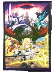 Брониран русокос воин със светещ меч стои пред крилати съюзници, а футуристични рицари и машини се извисяват на ярък фентъзи фон - идеален за Протектори за карти Yu-Gi-Oh! The Chronicles: The Fallen & The Virtuous ръкави за карти, 50 бр.