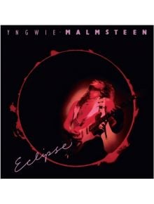 Обложката на албума Yngwie Malmsteen - Eclipse (VINYL) показва китарист под червени и лилави светлини, отразяващи неокласическата хард рок атмосфера, а името на изпълнителя и заглавието на албума са изобразени в кръгла рамка.