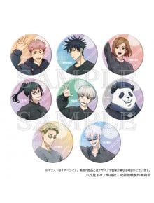 Осем герои от Jujutsu Kaisen, включително Itadori и Fushiguro, се появяват в кръгли рамки на пастелен фон в Значка Jujutsu Kaisen Can Badge Collection Emo Deco Ver. 2, асортимент - идеален избор за всеки фен на анимето.